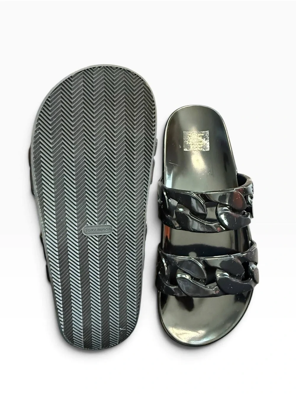 Tory Burch Adrien Jelly Slide Women's Black Chain Sandals Size 9 New